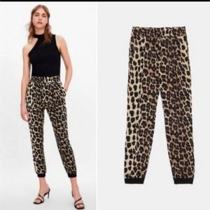 ZARA WOMEN'S LEOPARD ANIMAL PRINT JOGGERS PANTS SIDE POCKETS WAISTBAN SZ SMALL